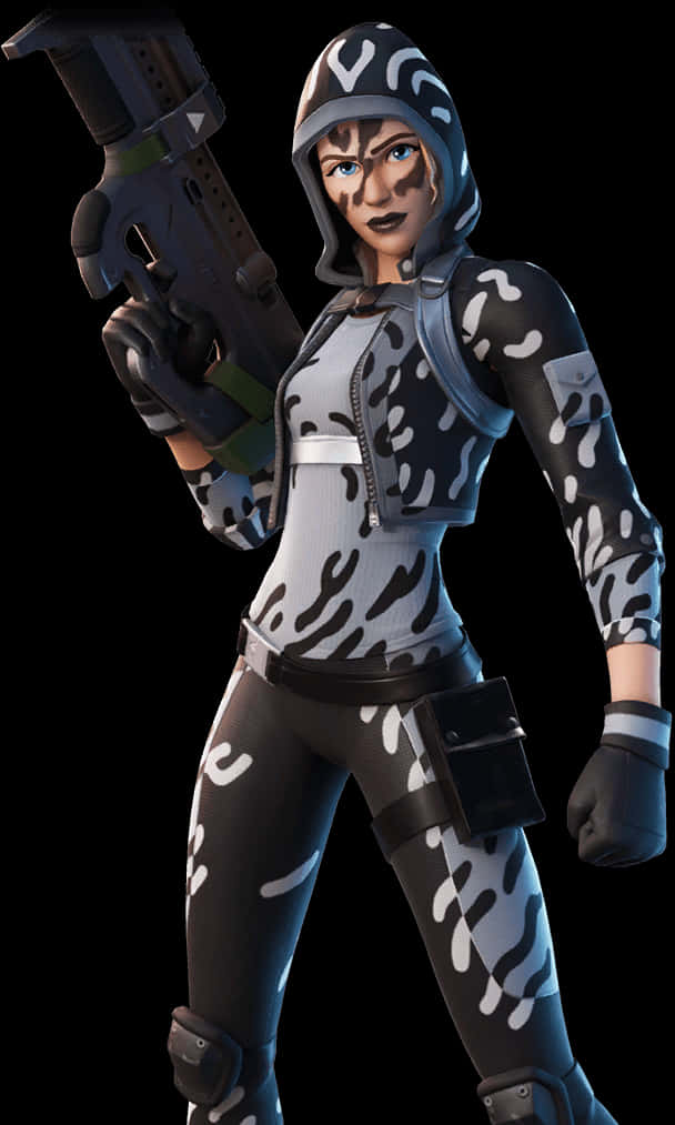 Fortnite Female Character Camo Outfit Holding Pistol