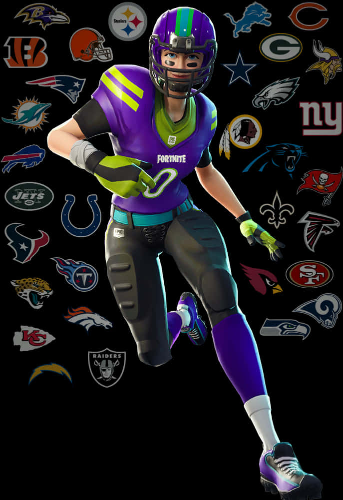Fortnite N F L Skin Purple Outfit PNG with transparent background