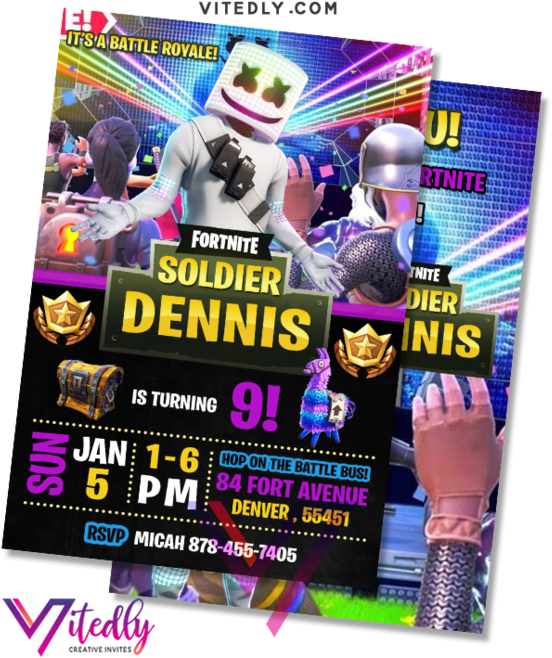 Fortnite Themed Birthday Invitation Marshmello D J