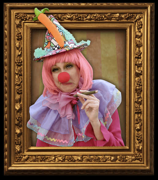 Framed Clownwith Carrot Hatand Red Nose