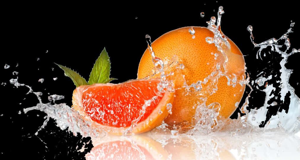Fresh Grapefruit Splash Water Droplets PNG with transparent background