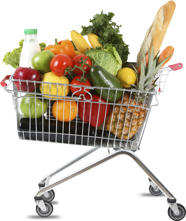 Fresh Grocery Shopping Cart Full Of Produce