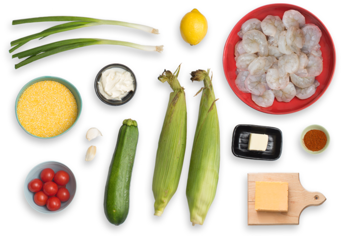Smoky Shrimp & Creamy Cheddar Grits With Corn, Zucchini - Zucchini, HD Png Download PNG with transparent background