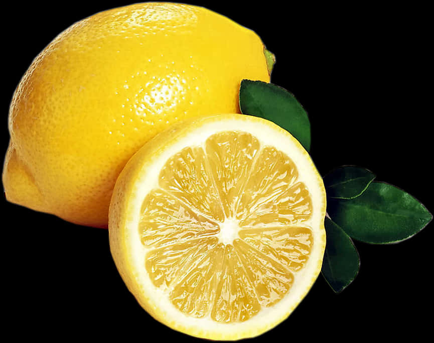 Fresh Lemonand Sliceon Black Background