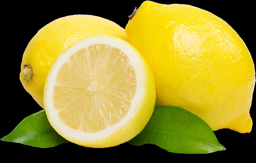 Fresh Lemonsand Leaveson Black Background