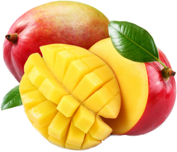 Fresh Mangoand Cut Piecewith Leaves PNG with transparent background