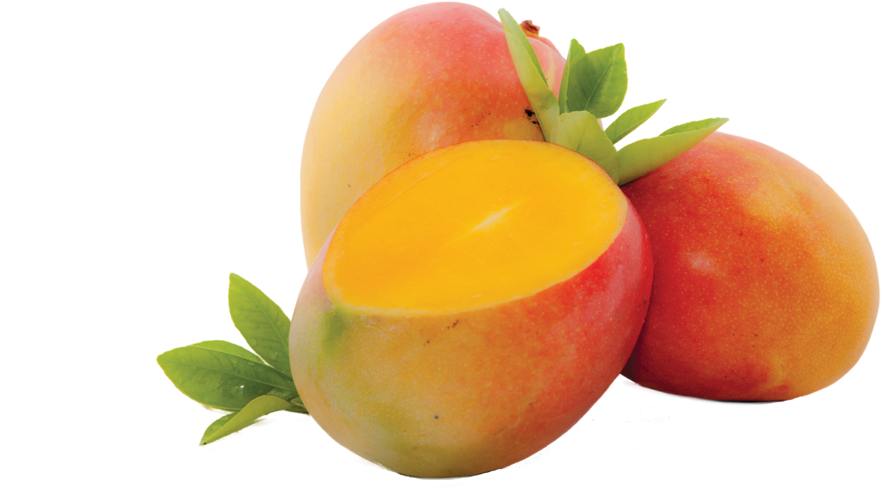 Fresh Mangoes With Green Leaves PNG with transparent background