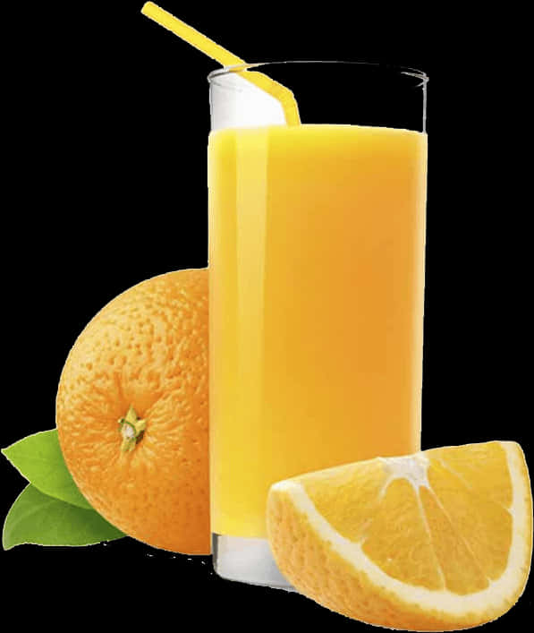 Fresh Orange Juice Glass With Oranges