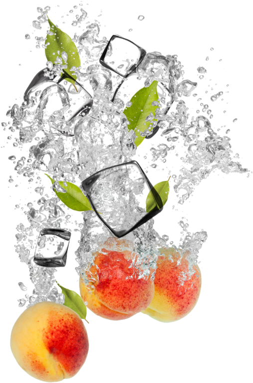 Fresh Peaches Splash Ice Cubes PNG with transparent background