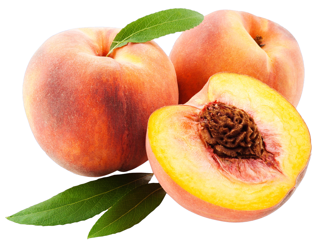 Fresh Peaches With Leaf.png PNG with transparent background