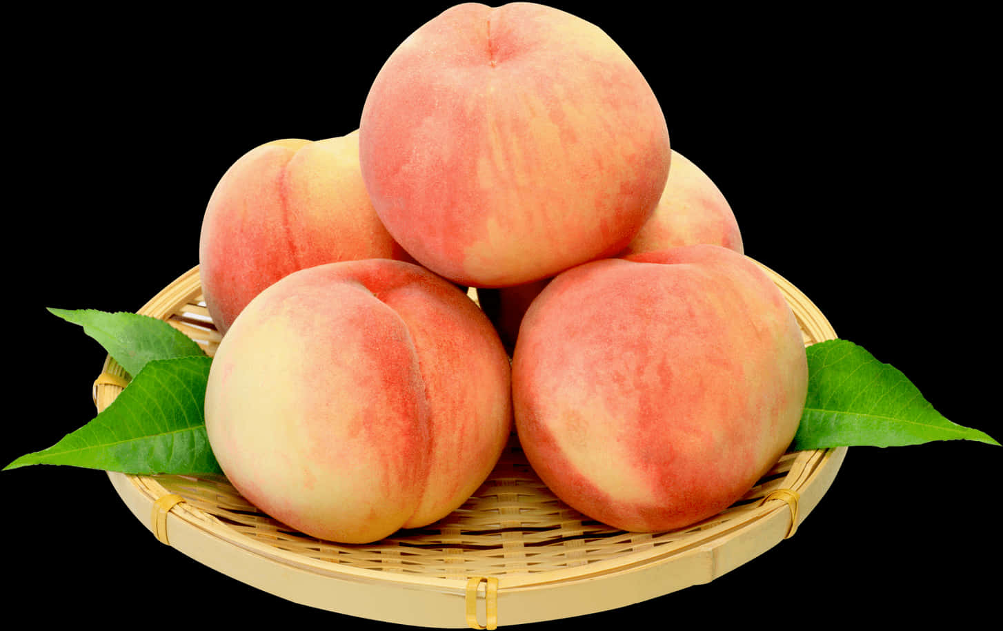 Fresh Peachesin Basketon Black Background