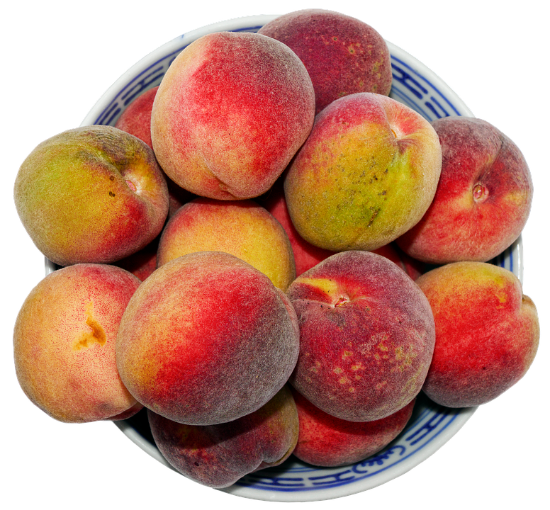 Fresh Peachesin Ceramic Bowl PNG with transparent background