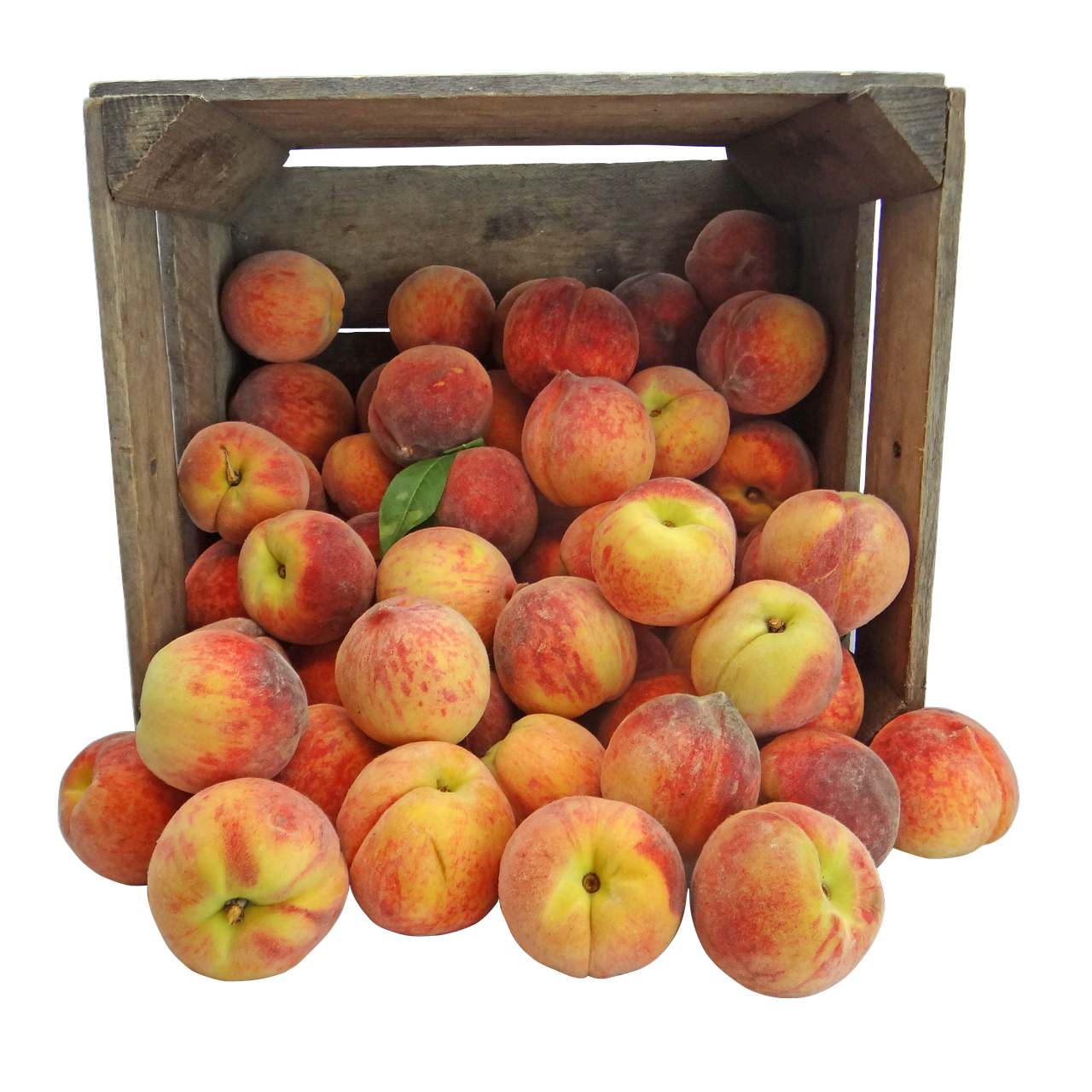 Fresh Peachesin Wooden Crate PNG with transparent background