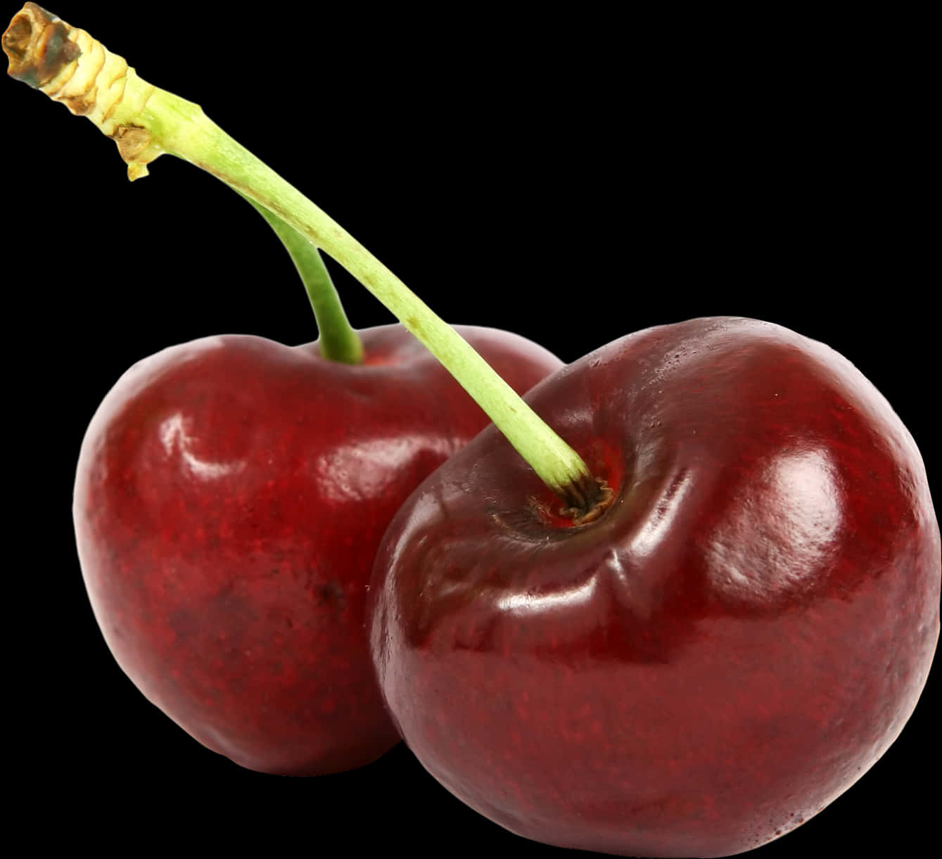 Fresh Red Cherries Black Background