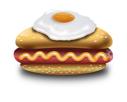 Fried Egg Hotdog Sandwich Illustration PNG with transparent background