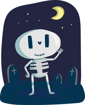 Friendly Cartoon Skeleton Night Scene