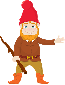Friendly Gnome Character Red Hat Orange Boots PNG with transparent background