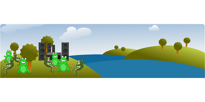 Frog Dance Party Cartoon PNG with transparent background