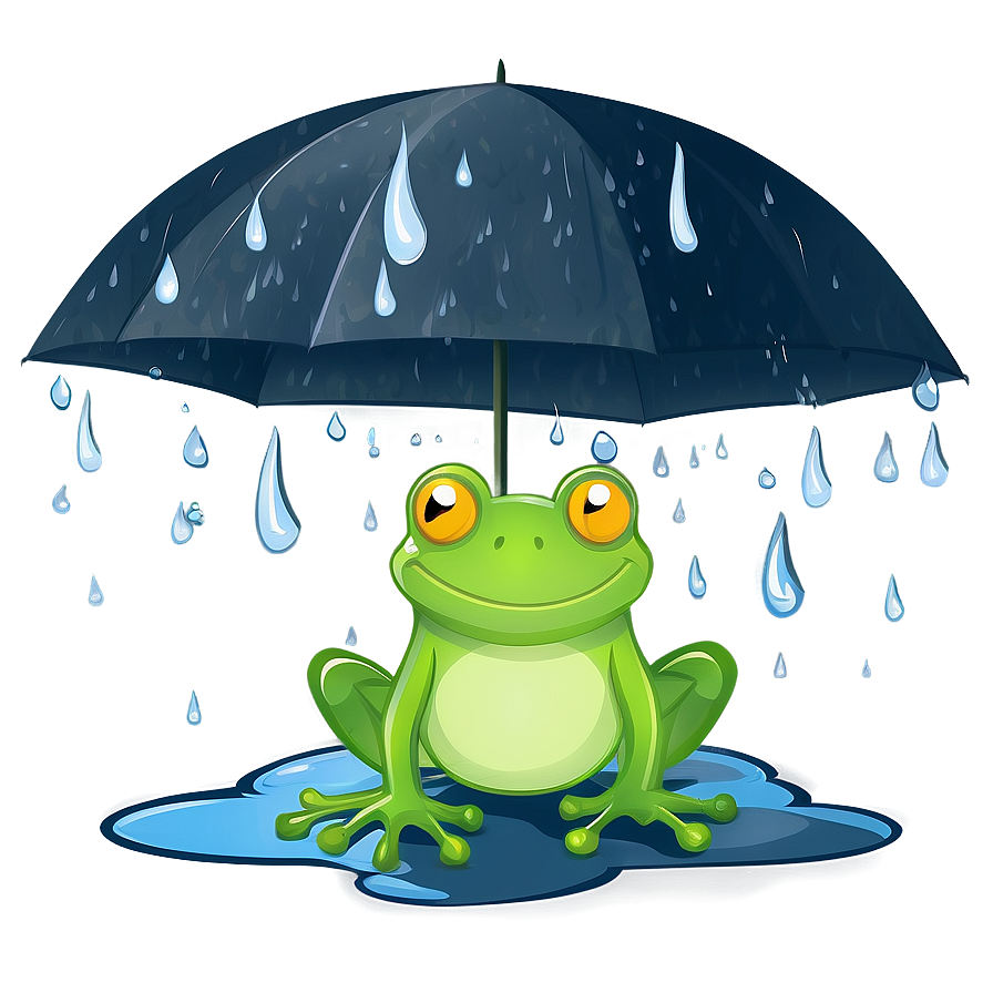 Frog In Rain Illustration Png Dcn