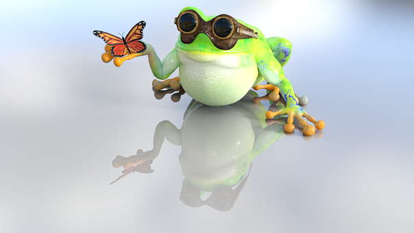 Frog With Goggles And Butterfly PNG with transparent background