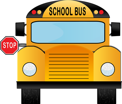 Front View Yellow School Bus Illustration PNG with transparent background
