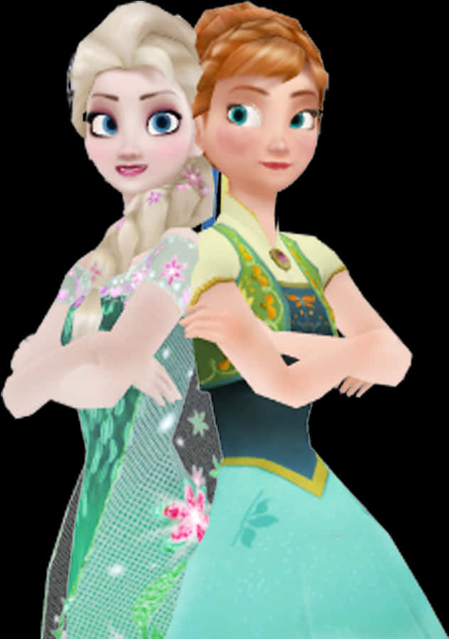 Frozen Sisters Elsaand Anna Animated Characters PNG with transparent background