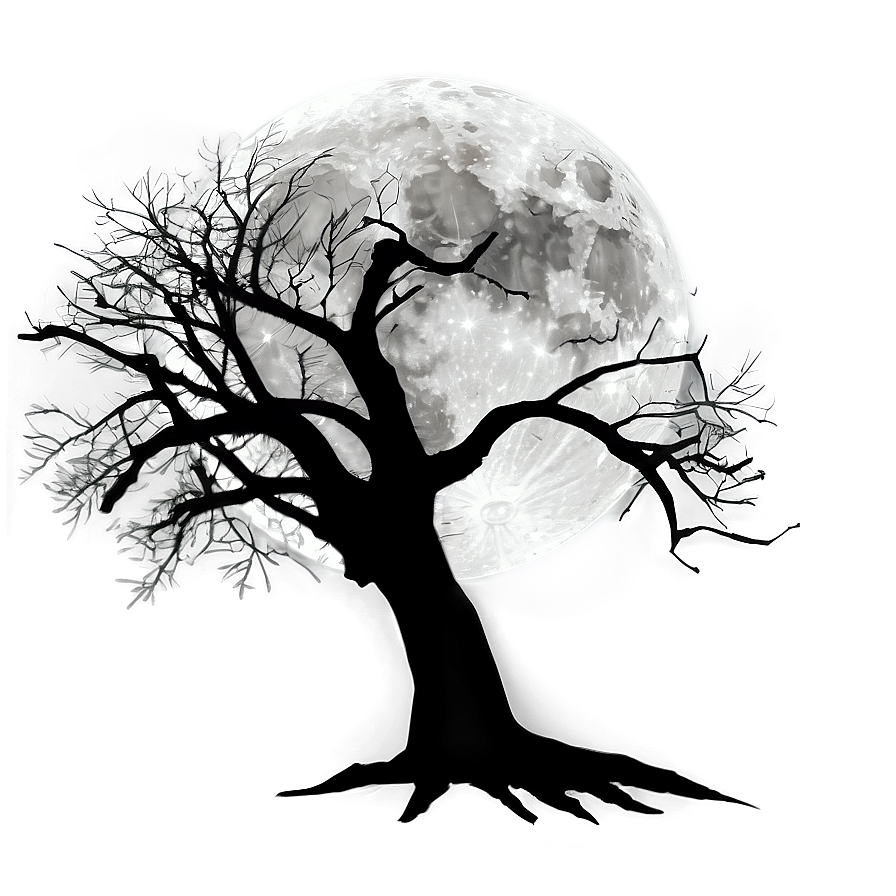 Full Moon Silhouette Trees Png Mpc