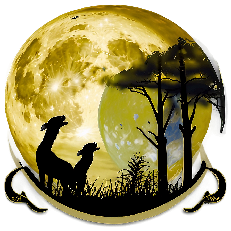 Full Moon Wildlife Scene Png Rir