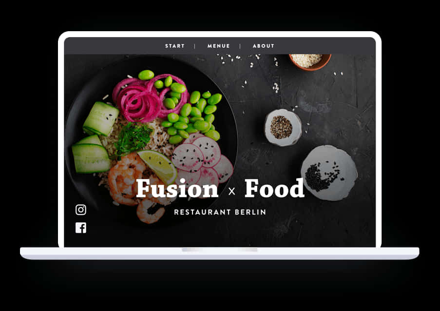 Fusion Food Restaurant Website Mockup PNG with transparent background