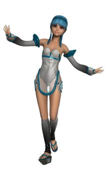 Futuristic Blue Haired Anime Character PNG with transparent background