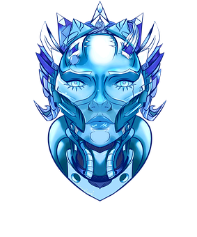 Futuristic Blue Robot Head Artwork PNG with transparent background