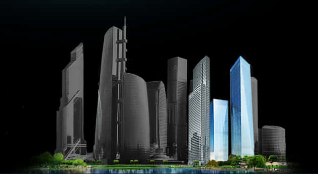 Futuristic City Skylineat Night PNG with transparent background