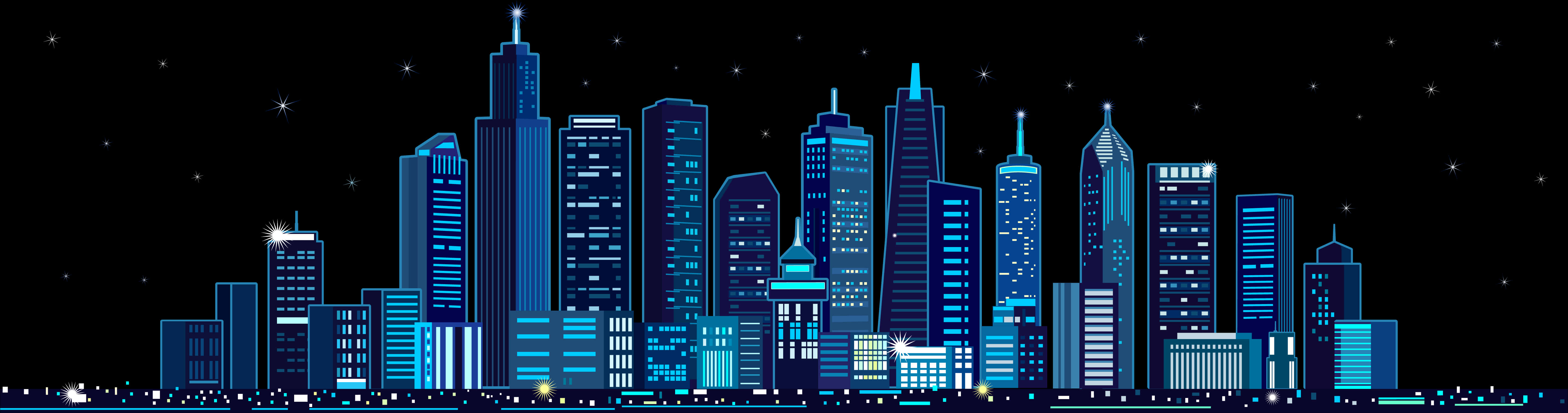 Futuristic City Skylineat Night PNG with transparent background
