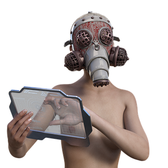 Futuristic Gas Maskand Holographic Device PNG with transparent background