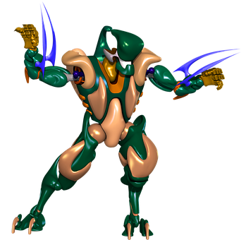 Futuristic Green Robot Warrior PNG with transparent background