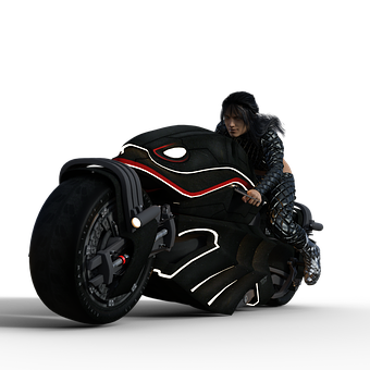 Futuristic Motorcycleand Rider PNG with transparent background