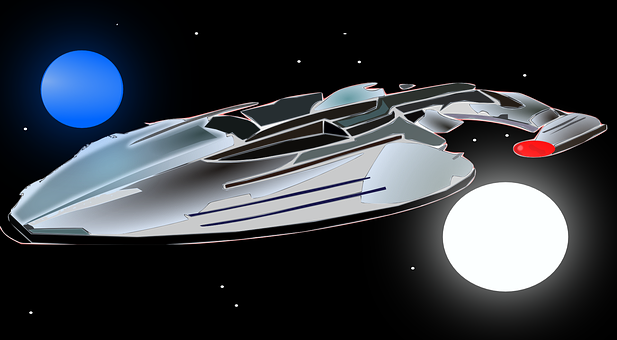 Futuristic Spaceship Orbiting Planets PNG with transparent background