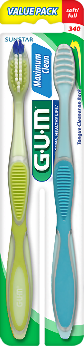Gum® Maximum Clean Toothbrush With Tongue Cleaner,, HD Png Download PNG with transparent background