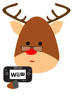 Gamer Reindeerwith Wii U Controller PNG with transparent background