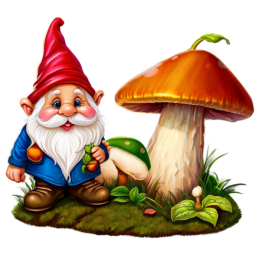 Garden Gnome On Mushroom Png Mjv36