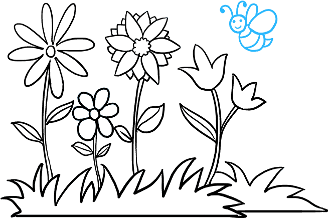 How To Draw A Flower Garden - Draw A Flower Garden, HD Png Download PNG with transparent background