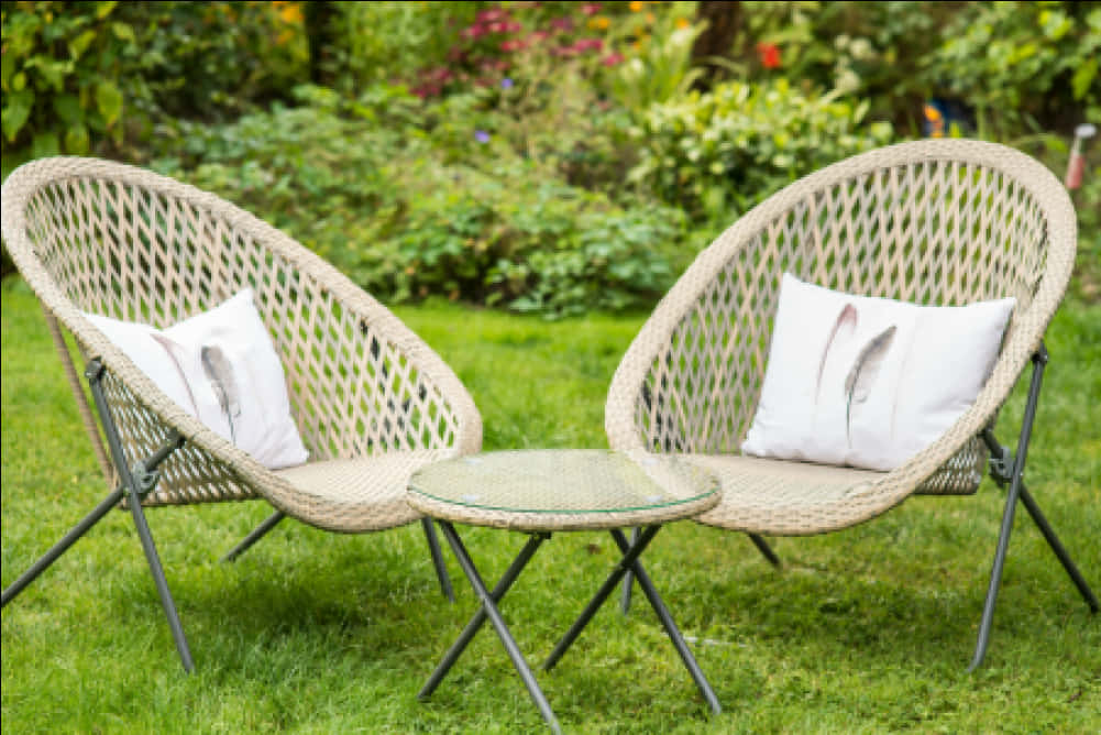 Garden Wicker Chairsand Table PNG with transparent background