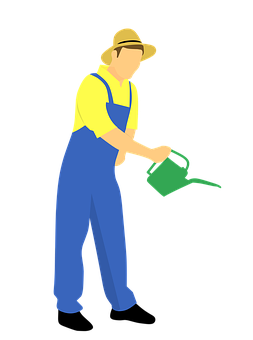 Gardener Watering Plants Vector