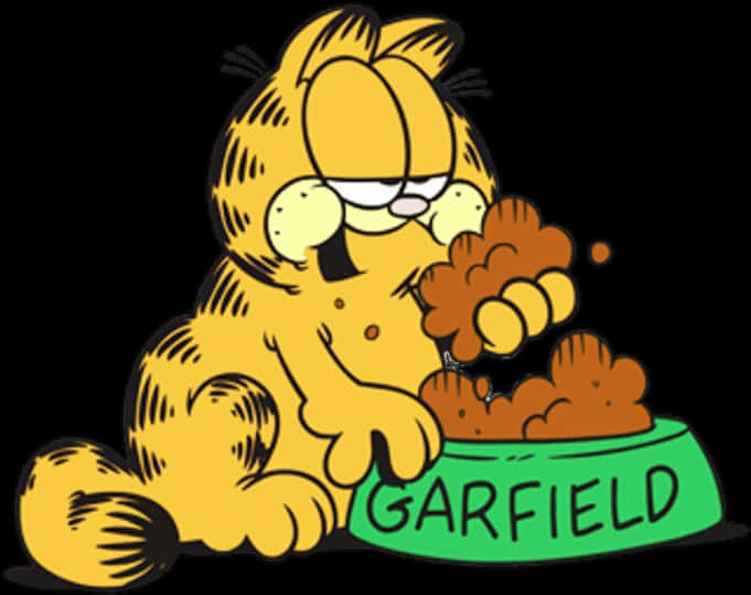 Garfield_ Eating_ From_ Bowl PNG with transparent background