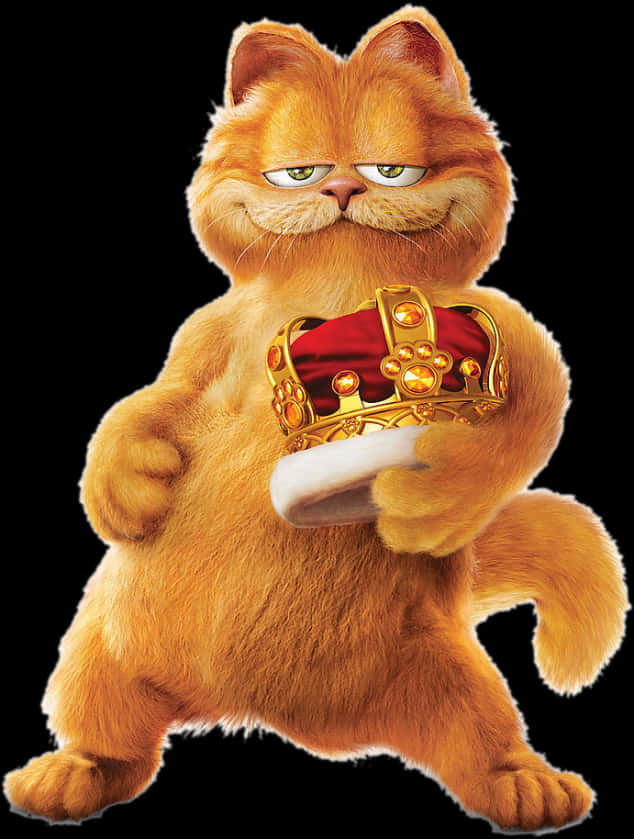 Garfield_ Holding_ Crown PNG with transparent background
