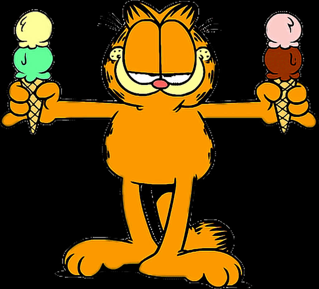Garfield Holding Ice Cream Cones PNG with transparent background