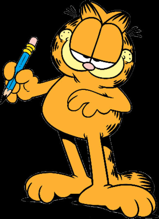 Garfield Holding Pencil Illustration PNG with transparent background