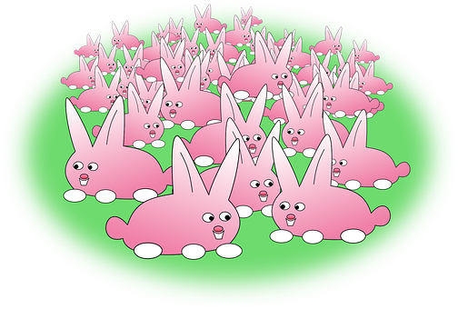 Gatheringof Cartoon Bunnies PNG with transparent background