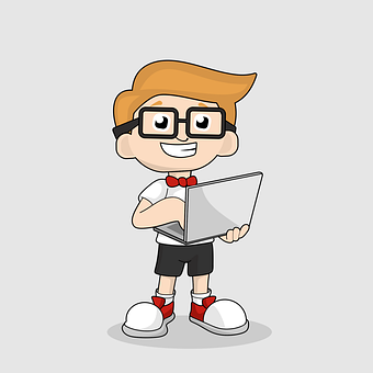 Geeky Boy Cartoonwith Laptop PNG with transparent background