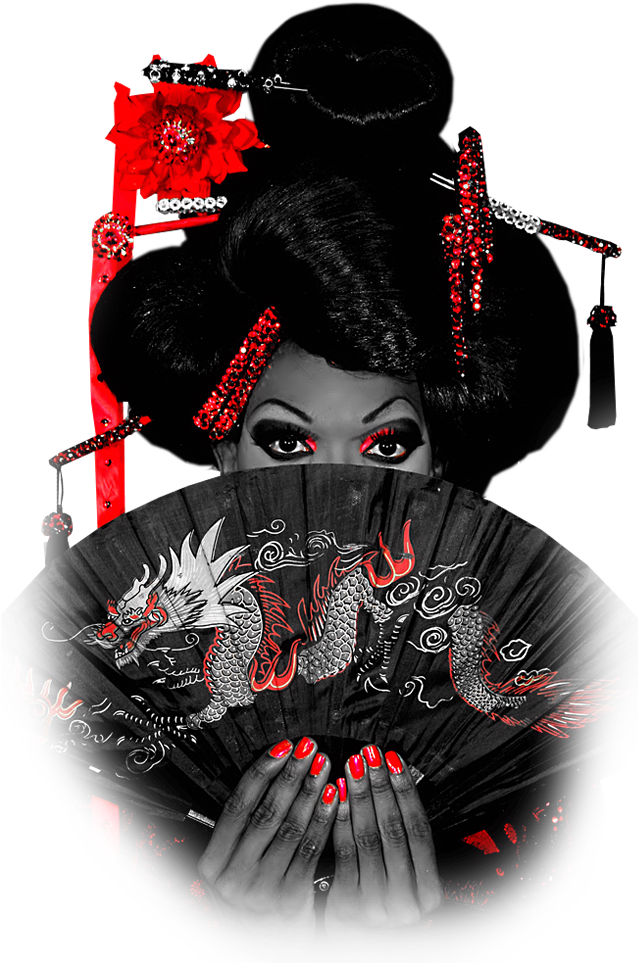 Geishawith Dragon Fan PNG with transparent background
